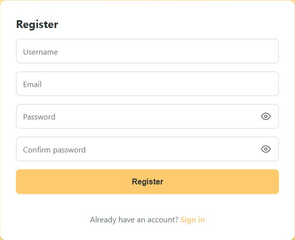 The registration form at beekeeping-diary.eu — username, email, password and confirm password fields